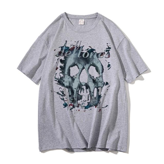 

Deftones Skull Black Graphic Print Футболка з коротким рукавом Чоловіки Жінки Альтернативний реп Метал Група Брендова футболка Топи Чоловічі футболки XXL сірий колір