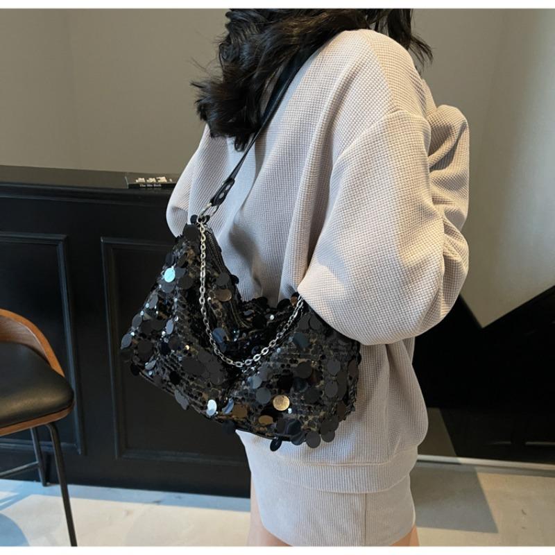 Premium bag women's large-capacity new niche single shoulder underarm bag sequined pillow bag