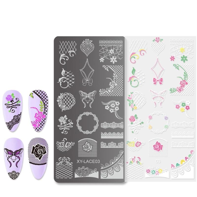 6PCS Rectangle Nail Stamping Plates Kit with Floral and Geometric Patterns for Creative Nail Art Manicure Tools