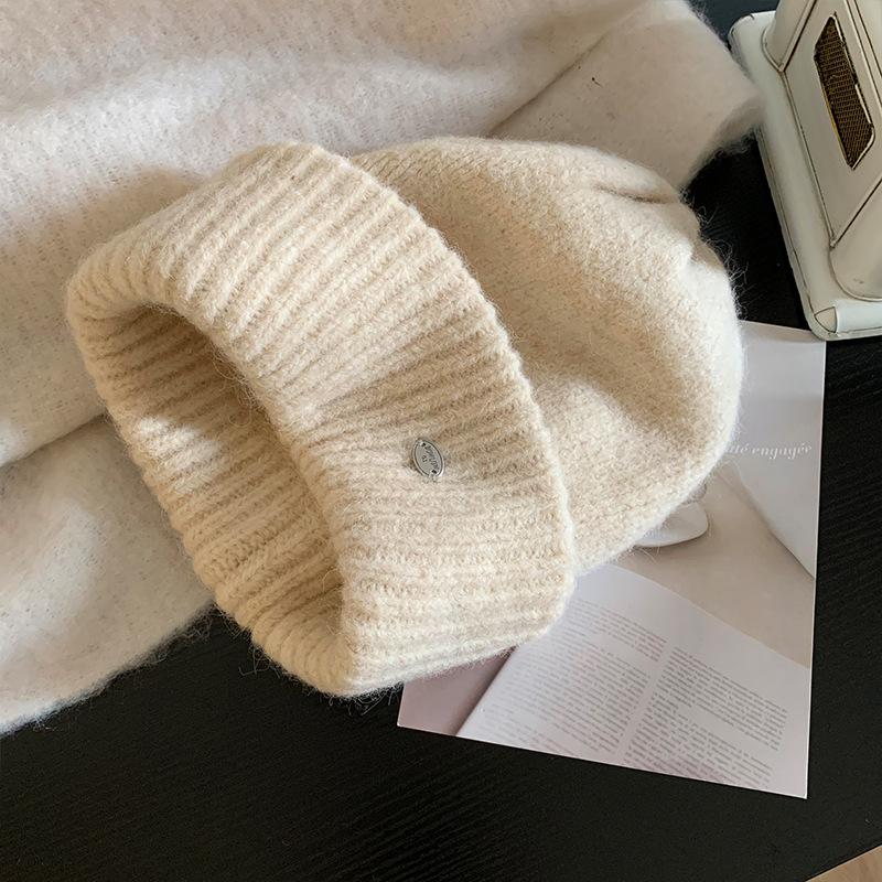 Korean version gray knitted wool hat women's season versatile face small hat big head circumference ear protection cold hat