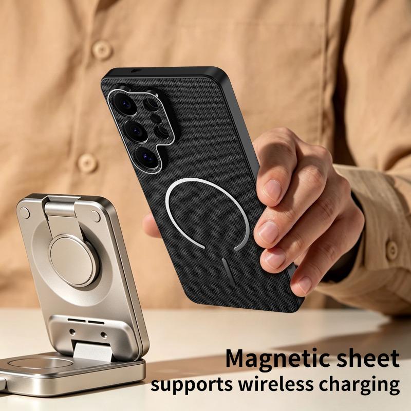 For Samsung S26 Ultra S26Plus Leather Woven Texture For Magsafe Magnetic Shockproof Case For Galaxy S26 + S25 FE S24 Ultra Cover