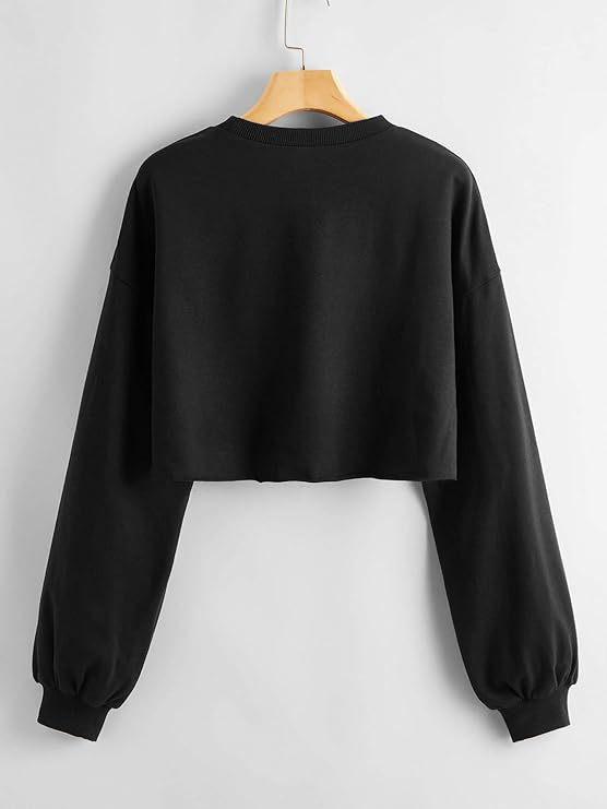 2024 Autumn/Winter Women's Solid Color Plus Velvet Loose Round Neck Short Hoodie