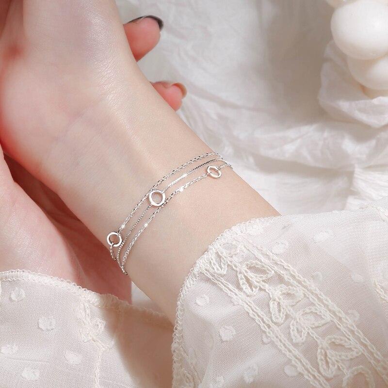 For Women Sterling Color Multilayer Chain Bracelets Geometric Circle Wrist Bracelet Fine JewelryGeometric Chain