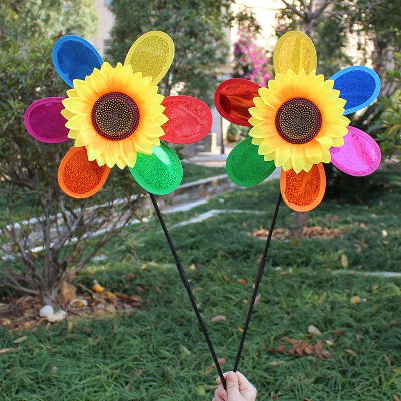 4Pcs Outdoor Wind Spinner Yard Garden Lawn Pinwheels Colorful Flower Windmill Decorative Sculpture Sunflower Pinwheels