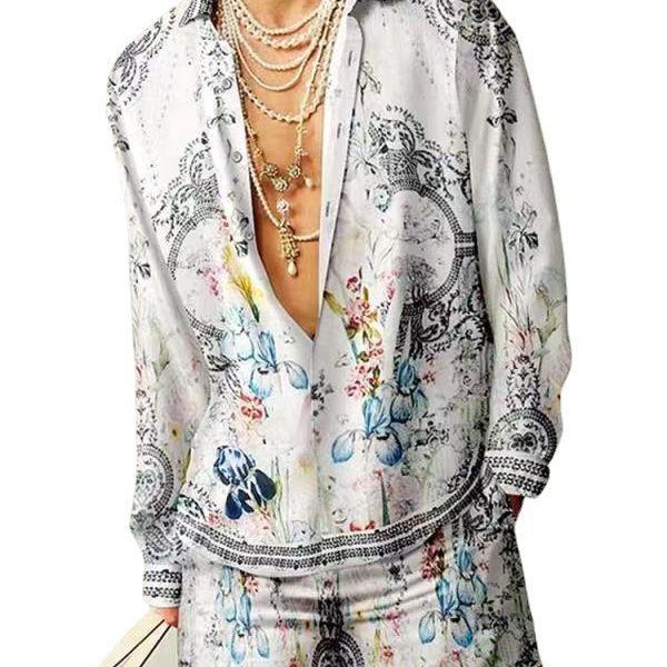 Herren Freizeitshirt mit Palmenblattdruck Hawaiianische Herren Outdoor-Badeshorts Sommer Alltags-Herren Kurzarmhemd und Shorts Set