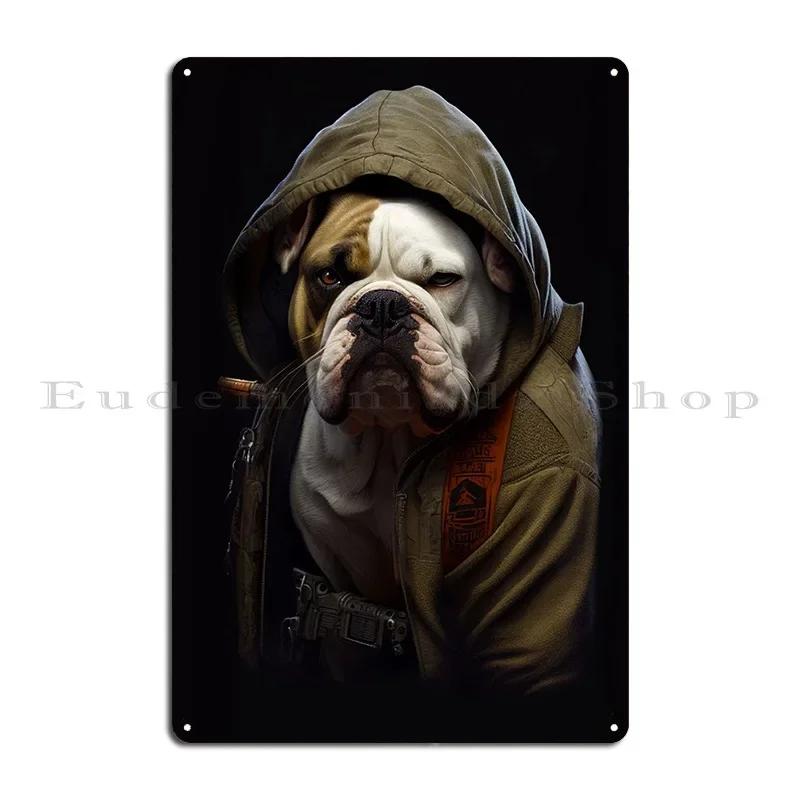 Bulldog Wearing Hoodie Metal Plaque Poster Cinema Rusty Garage Printing Cinema Tin Sign Poster 20x30cm(7.8x11.8inch)