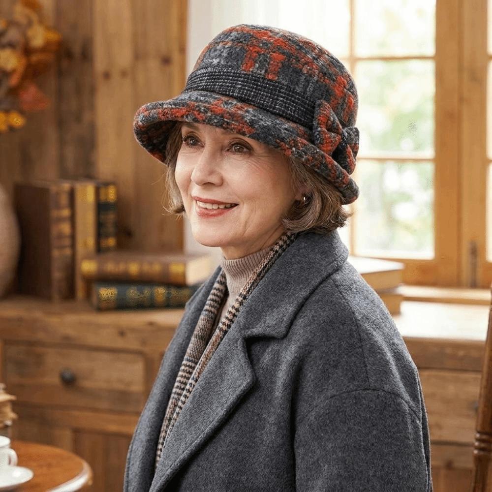 Thickened Bow Top Hat Windproof Cloche Hat Ladies Middle Aged Women Bucket Hat  Autumn