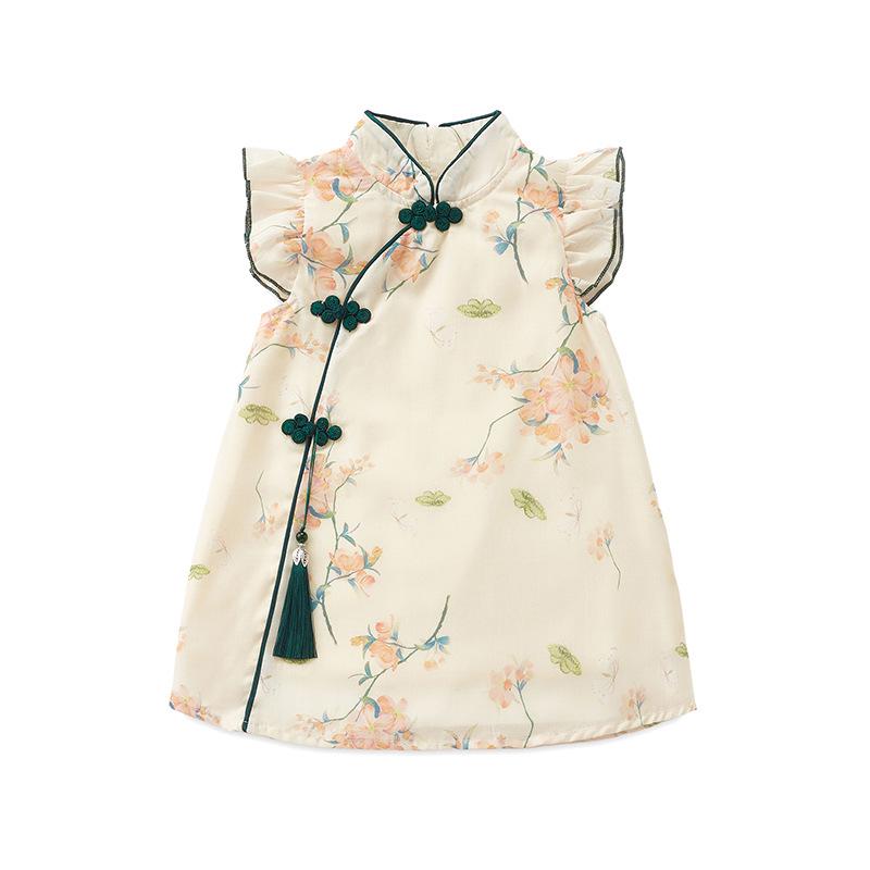 Baby Girl Sleeveless Qipao Dress with Pan Buckle - Summer 2025 Fly Sleeve Style