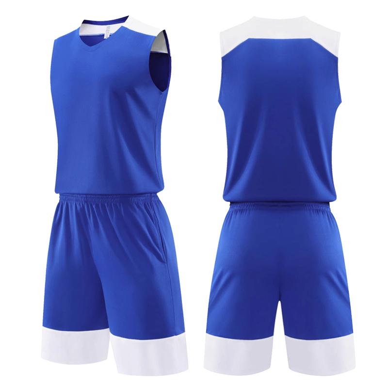 Kids Men Women Basketball Jersey Set Child Men Blank Basketball Uniforms V-Neck Training Vest Double Pocket Shorts Sports Suit