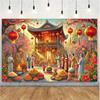2D lebendige Neujahrs-Kulisse Rote Blüten-Tempel Asiatischer Frühlingsfest-Hintergrund