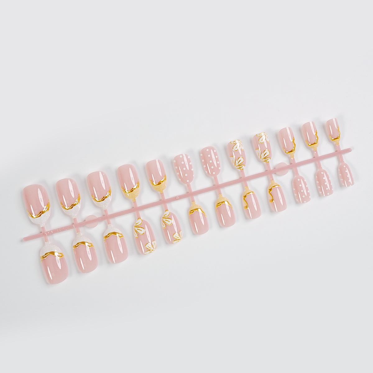 Custard Yellow French Short Wearable Nails with Gold-Trimmed Hand-Painted Flowers - 2026 Spring/Summer Collection.