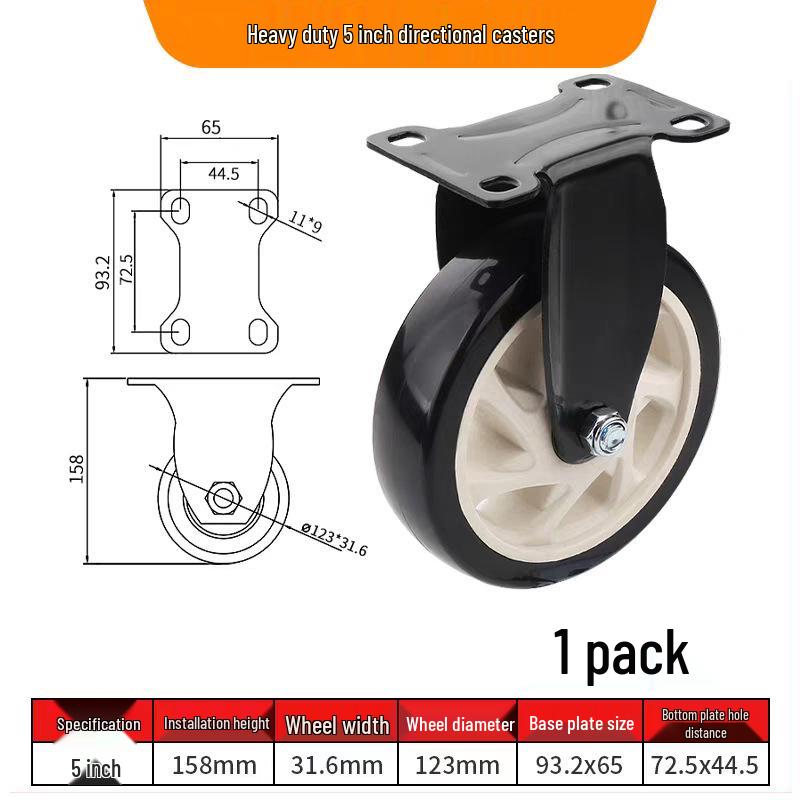 Tysta svängbara hjul med broms, 1,5-3 tum, kraftig lastbärighet för dragkärror