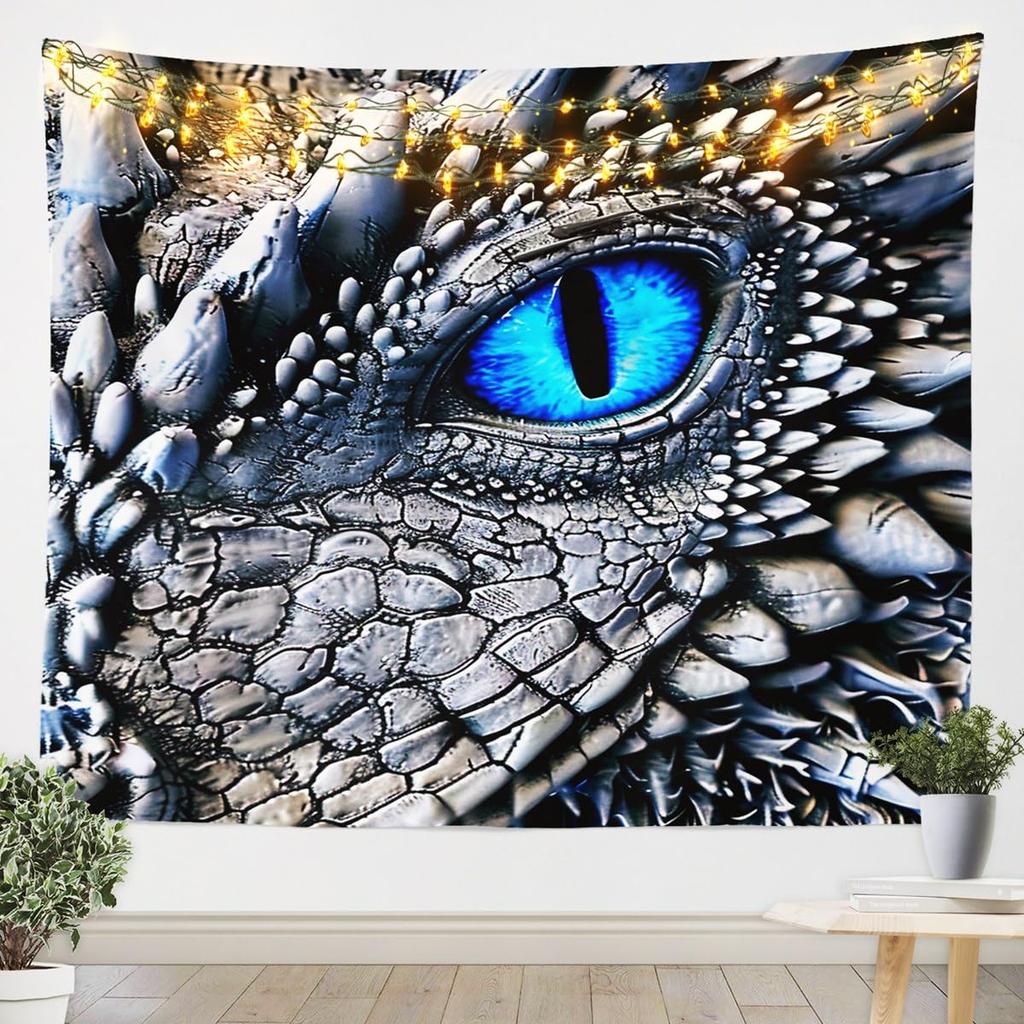 Black and White Vintage Dragon Tapestries Fantasy Castle Tapestry,Dark Sky Mythical Animal Hanging Wall Art Antique Prehistoric