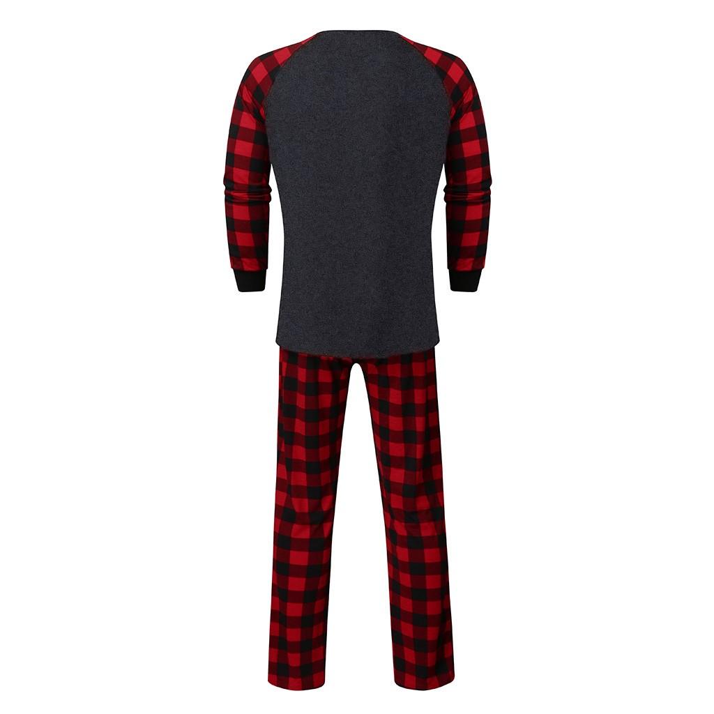 Christmas Man  Letter Plaid Print Top Blouse+Pants Family Clothes Pajamas