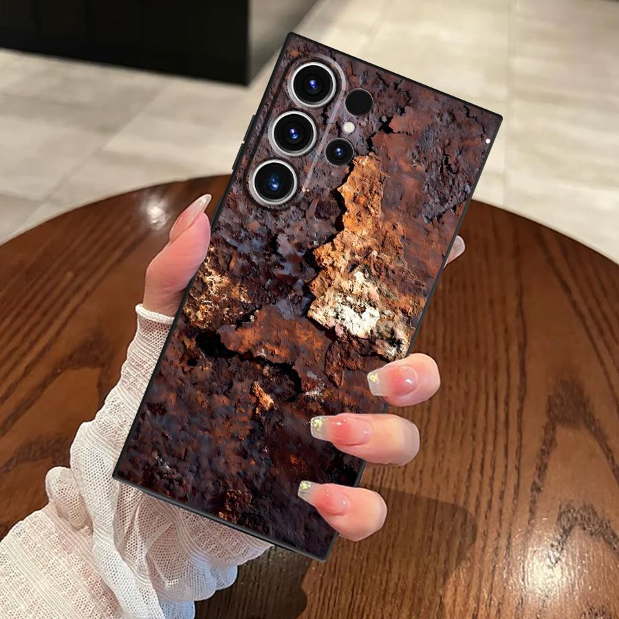 Retro Rust Design Case for Samsung Galaxy S25 Edge S20 S21 FE S24 Plus S23 Ultra Black Soft Phone Cover