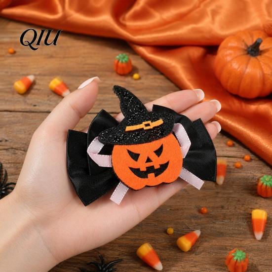 Funny Halloween Clips 1 Pair Girl Hairpins, Anti-Slip Clip Design Bang Hair Pins, 3D Bow Decorative Hairpin Pumpkin Skull Eyes Shape Clips,