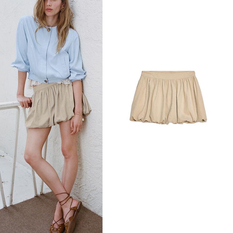 Spring and Summer New Women's Clothing Simple and Short Mid Waist Fashion Balloon Hem Lantern Mini Skirt 2993921