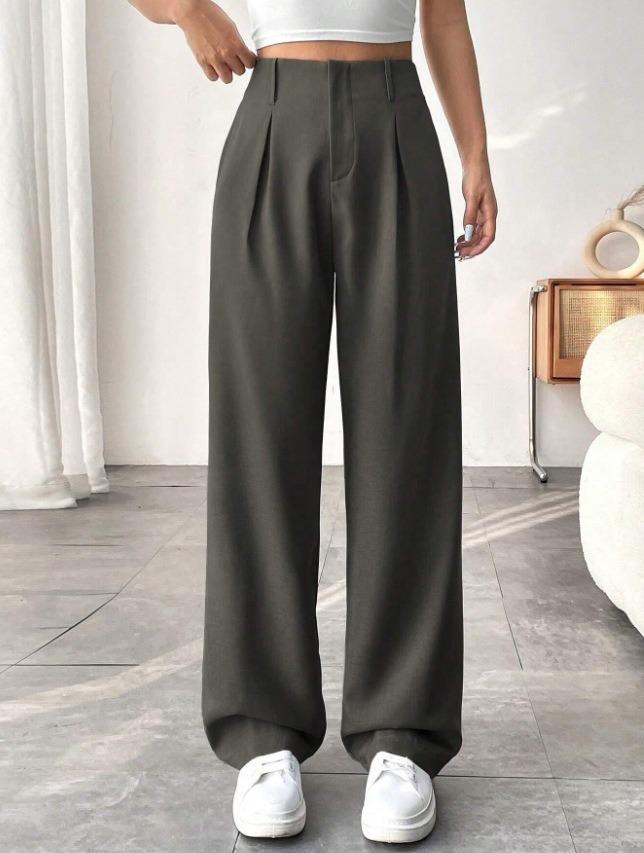 European & American Women's High-Waist Straight-Leg Business Casual Pants - Solid Color Draped Style (2026)