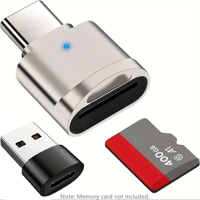 Type C TF Reader With Zinc oy Shell, SD Card Reader with USB C to USB Adapter, Suitable for Laptop, MacBook, Samsung Galaxy