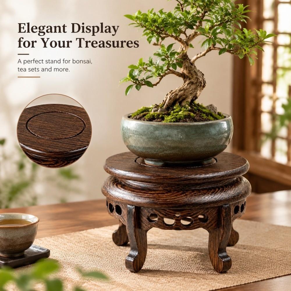 9.5cm Display Stand Base Round Wooden Bonsai Stand Vintage Wooden Display Pedestal  Patio Balcony