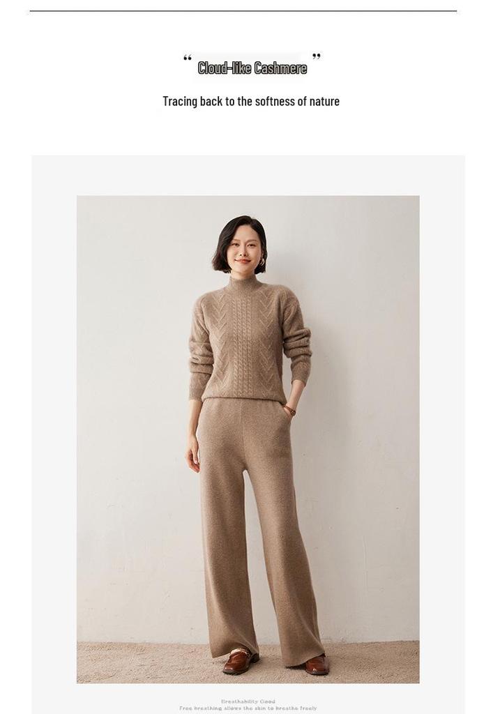 Women's Cashmere Cable Knit Sweater, Half-High Neck, Korean Style, Autumn/Winter 2024 Fashion