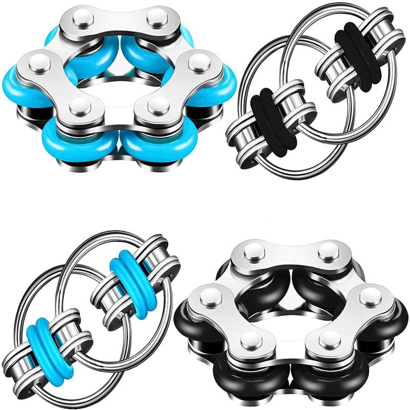 Bike Chain Fidget Toys Set - Six Roller Chain & Key Flippy Chain Novelty Stress Relief Toys for Pressure Relief Autism ADHD ADD