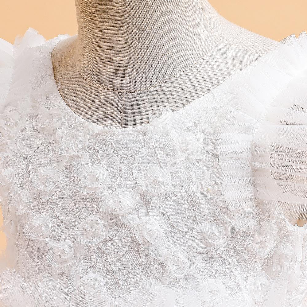 Mädchen Kurzarm Mesh Prinzessinenkleid für Abend, Geburtstage oder Klavieraufführungen