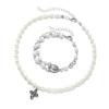2-piece Ethnic Style Cross Pendant Imitation Pearl Necklace, Jesus Tag Bead Bracelet, Versatile Women's Jewelry Set