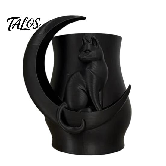 3D Printed Moon Cat Vase, Decorative Fresh/Dried Flowers Vase, Minimalist Pen & Makeup Brush Storage Holder, Unique Desktop Decor Gift for Cat Lovers