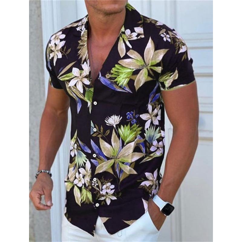 Men's Shirt Button Summer Floral Shirts for Men Street 3d Print Plus Size Hawaiian Shirts Beach Breathable Short Sleeve