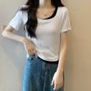 WTEMPO Brand Short-sleeved T-shirt Women's Summer Fake Two Niche with Design Sense of The Niche Sexy Slim Short Tops