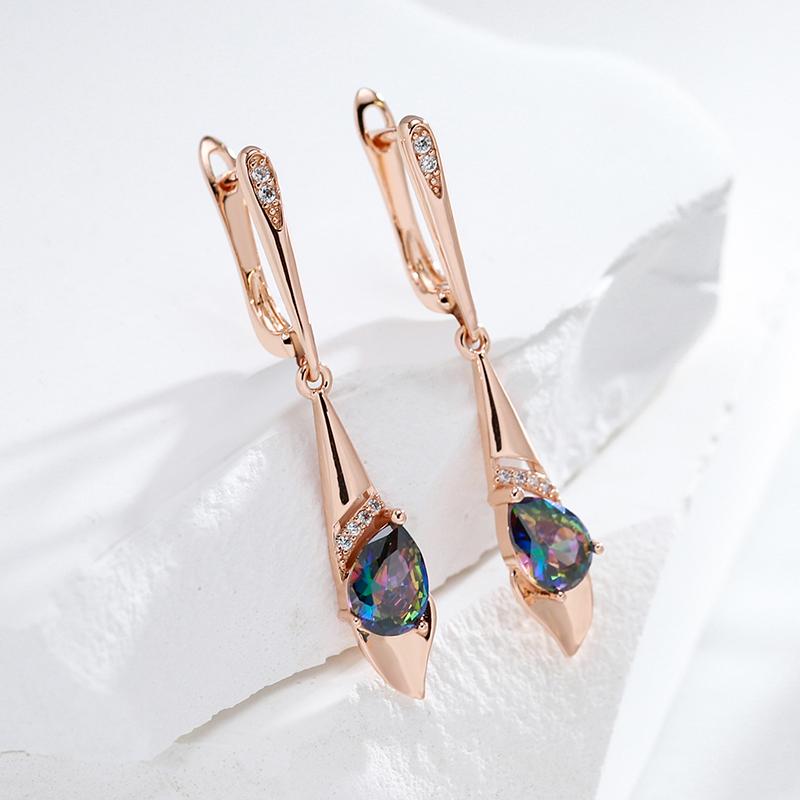 Drop Shape Colorful Zircon Long Pendant Earrings Women Vintage Personality Jewelry