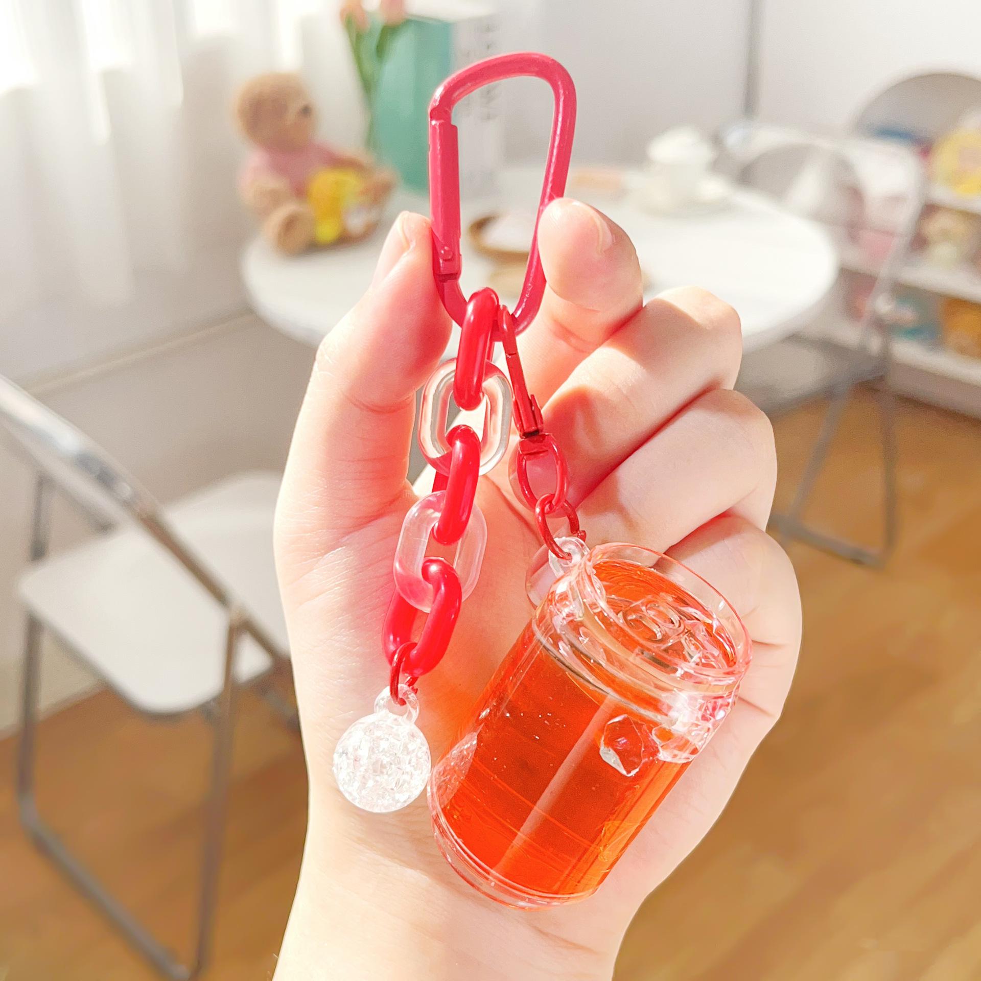 Acrylic Gradient Flowing Sand Soda Bottle Keychain Pendant