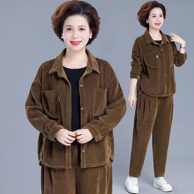 Mom's Fashionable Velvet Suit Women's Autumn and Winter Thickened Velvet Middle-aged and Elderly Casual Two-piece Set