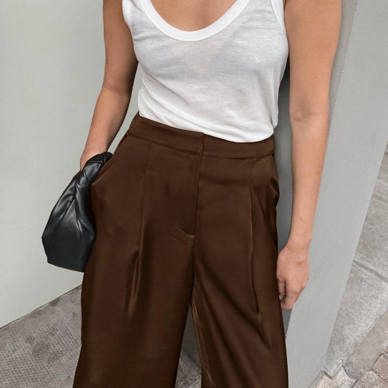 Women's Ins Trendy Women High Street Wide Leg Trouser Vintage Zipper Loose Solid Color Pants Button Trouser Casual Women's Pants With Pockets