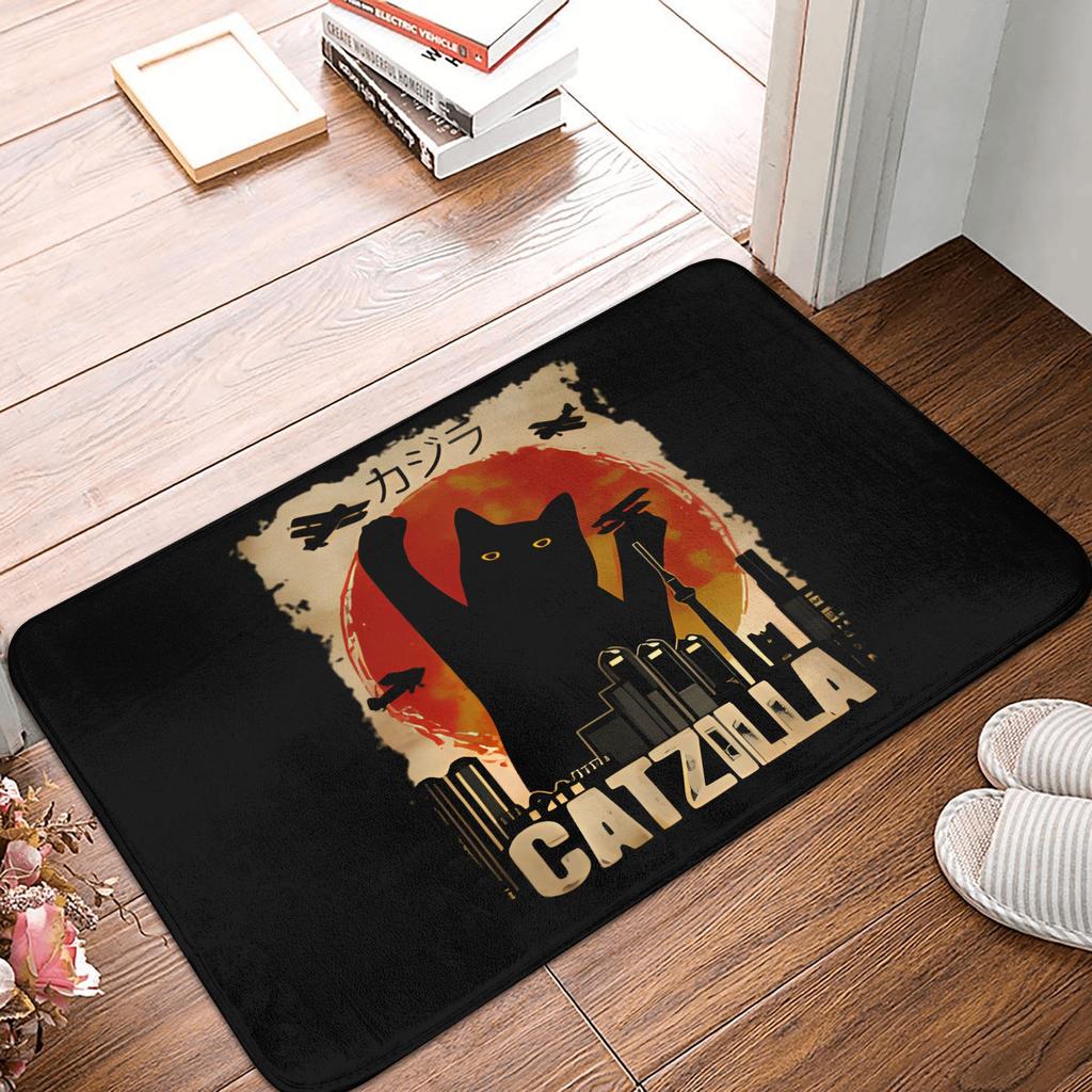 Funny Catzilla Cat Japanese Art Front Door Mat Anti-Slip Indoor Quick Dry Doormat Living Room Entrance Rug Carpet