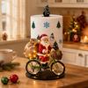 Clear Acrylic Santa Riding a Bike Paper Towel Stand, Integrated No-Assembly Construction with Colorful Christmas Artwork for Dining Tables and Party