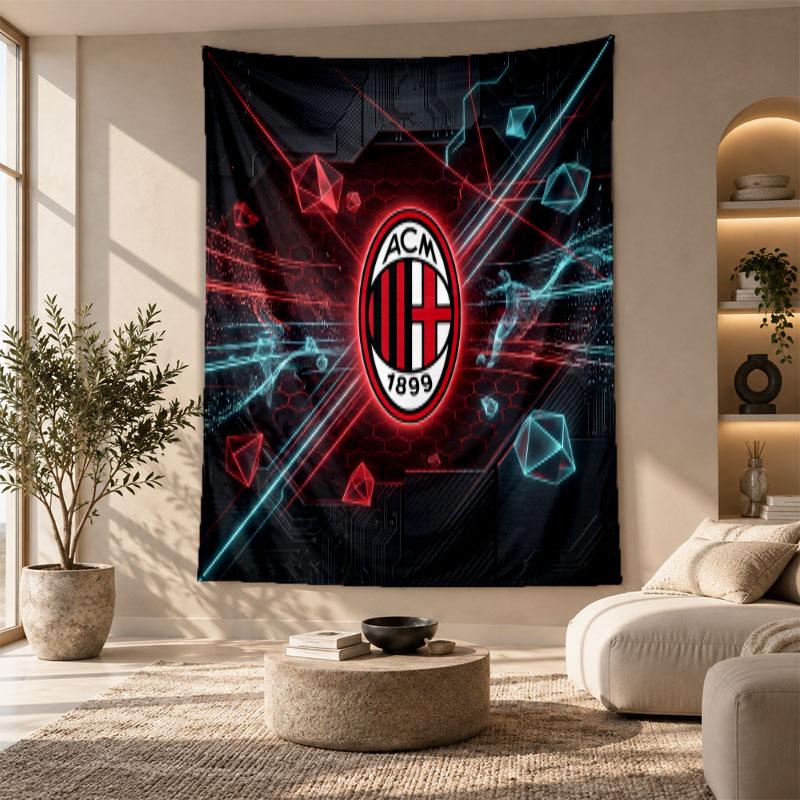 Arazzo Decorativo, Arte da Parete Stampato AC Milan, Appeso a Parete Leggero per Sfondo Camera da Letto