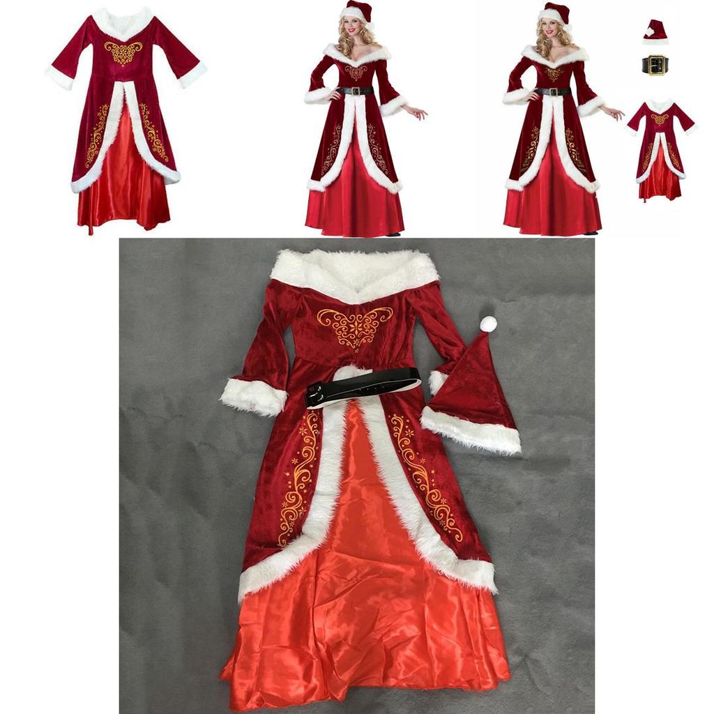 Elegant Red Santa Claus Adult Women's Christmas Costume Dress With Cozy Faux Fur Trim