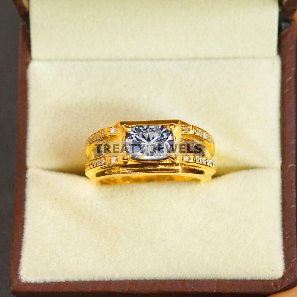 Moissanite Oval Cut With 925 Sterling Silver Gold Plated Ring For Men's #B280 JL375681927611