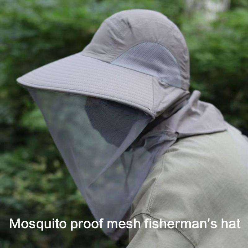 Herren Outdoor Mückenfestes Netz-Gesichtsabdeckung Fischerhut mit atmungsaktivem Polyester für Angeln Camping Wandern