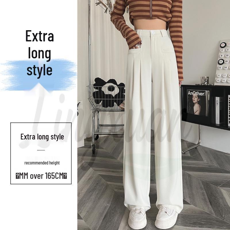 Women's High-Waist Black Pear-Shaped Pants - Plus Size, Slim, Straight, Wide-Leg, Spring/Summer Casual Wear