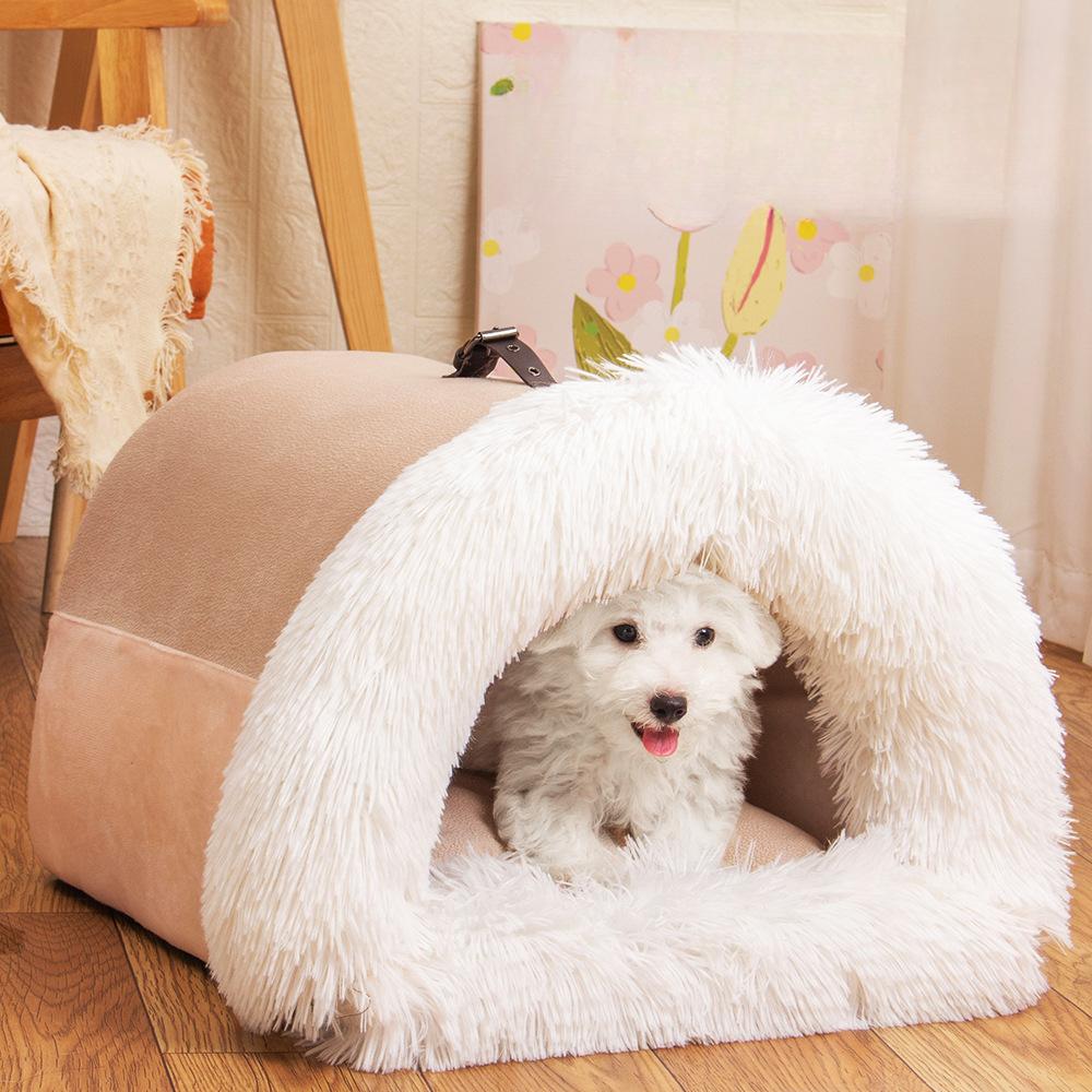 Novo Splicing Ninho Portátil para Animais de Estimação Ninho Portátil Quente para Cães Outono e Inverno Ninho de Pelúcia à Prova de Umidade Ninho para Gatos Ninho para Animais de Estimação L (50 * 40 * 34) white