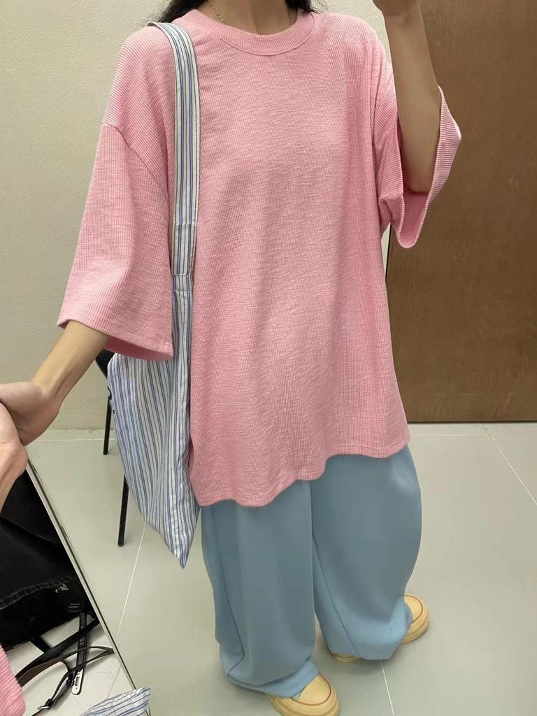 Women's Plus Size 7 Korean Style Loose Casual Long/Short-Sleeve T-Shirt, Spring/Summer, 200 Jin, Fat MM