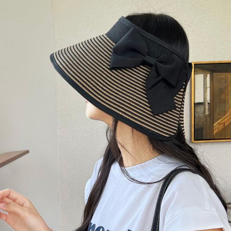 

Складная шляпа от солнца с УФ-защитой, с козырьком и открытым верхом, соломенная шляпа с бантом, женская летняя соломенная шляпа от солнца 54-60cm free adjustment