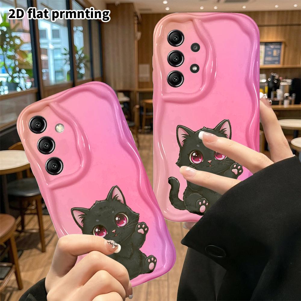 Phone Case: 2D Flat Samsung Galaxy A34 A35 S20 S22 S21 FE Plus Ultra Protective Case, Pink Gradient Black Kitten, Christmas and Halloween Gift