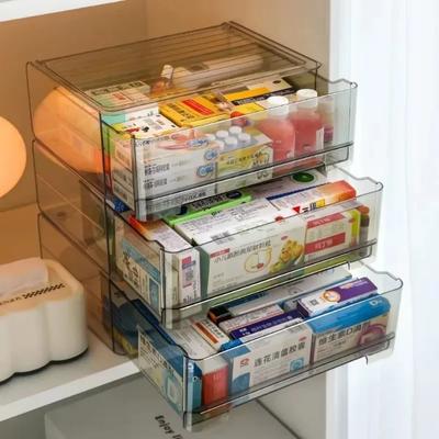 Boîte à médicaments transparente de grande capacité, boîtes de rangement empilables à tiroirs, boîte de rangement en acrylique transparente de luxe, simple et légère