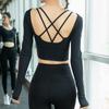 Women's Long Sleeve Yoga Top with Chest Pads - Quick-Drying, Tight-Fitting, Beautiful Back Design for Dance, Running, and Fitness.