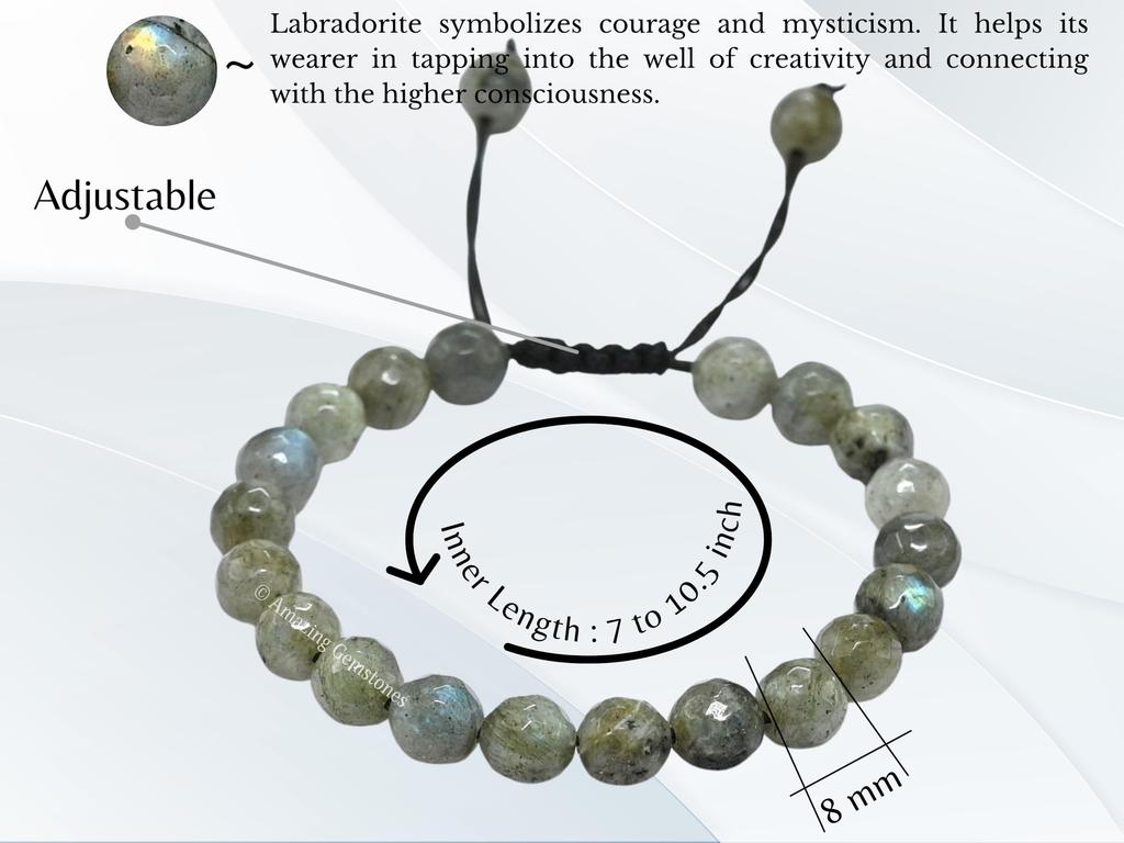 Crystal Heaven Labradorite Bracelet For Women Men With Healing Green Crystal And Reiki Stone - Beautiful Gemstone Faceted Beaded Bracelet For Bal