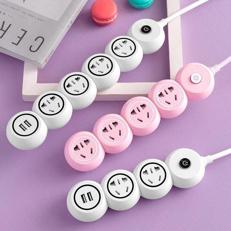 Usb Power Strip, Multi-Hole And Multi-Port Plug, Student Dormitory Home Pink Cute Socket With Cable Power Strip Power Converter